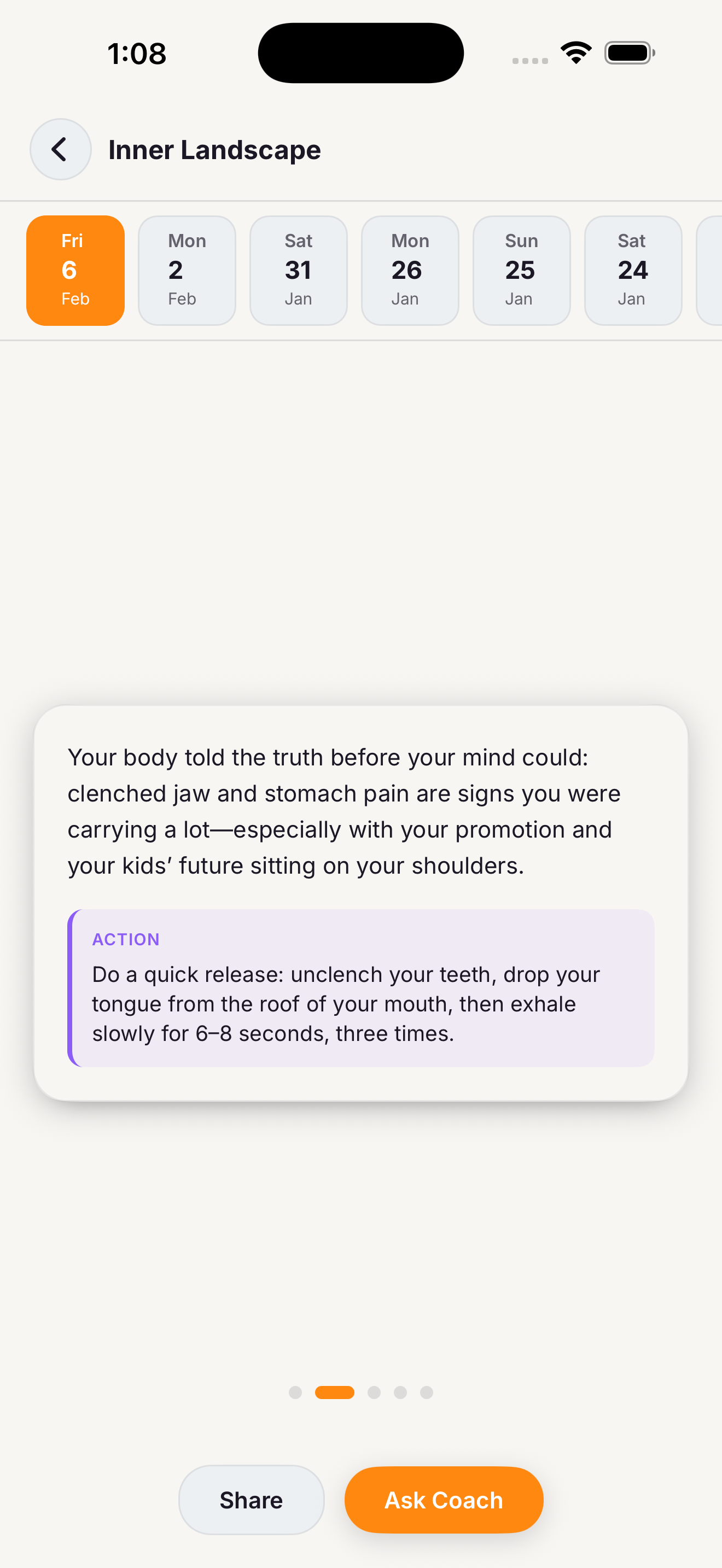 Saraha Mind personalized insight cards with concrete actions